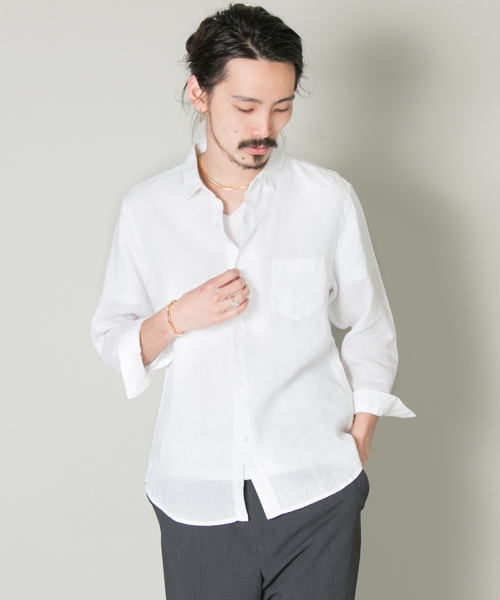 URBAN RESEARCH（アーバンリサーチ）の「UR EUROPEAN LINEN SHIRT（シャツ/ブラウス・メンズ・ピンク/ストライプ/ブルー/ホワイト/グリーン/その他2/その他1/ネイビー/ドット/ライトブルー・LARGE/SMALL/MEDIUM）」の2枚目の写真