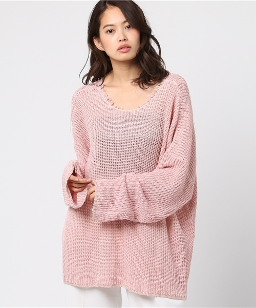 SEA（シー）の「シルクリネンプレーティングカットオフオーバーニット  