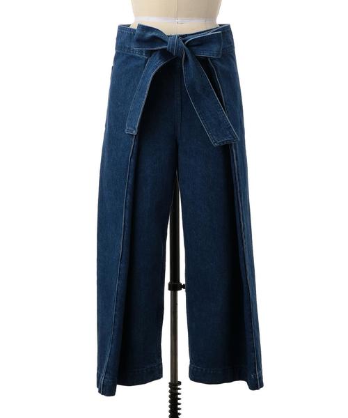 Drawer ドゥロワー デニムラップパンツ　リボンベルト　ワイドジーンズ Drawer（ドゥロワー）の「Drawer デニムラップパンツ（その他パンツ