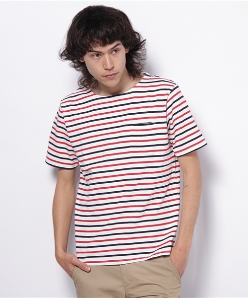 WEGO(ウィゴー)の「16BD天竺マルチボーダーTee(Tシャツ/カットソー・メンズ・ホワイト/ブルー/レッド・MEDIUM/LARGE)」の3枚目の写真