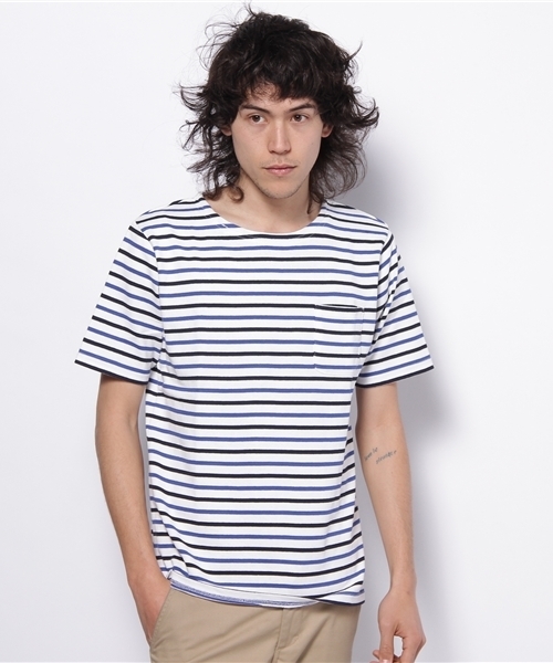 WEGO(ウィゴー)の「16BD天竺マルチボーダーTee(Tシャツ/カットソー・メンズ・ホワイト/ブルー/レッド・MEDIUM/LARGE)」の2枚目の写真