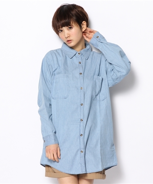 WEGO（ウィゴー）の「デニムBIGシャツ（シャツ/ブラウス・レディース・インディゴブルー/ダークインディゴブルー/ライトインディゴブルー・FREE）」の13枚目の写真