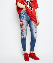 お洒落好き注目【HYSTERIC GLAMOUR】ヴィンテージデニム転写レギンス soleil様 ヒステリックグラマー ファックベア 薄手 転写レギンス