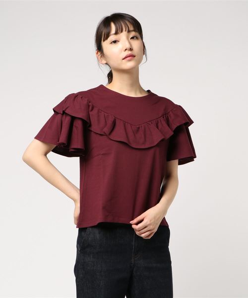 Te chichi TERRASSE(テチチテラス)の「フロントフリルプルオーバー(Tシャツ/カットソー・レディース・オフホワイト/ブラック/カーキ/ボルドー・フリ-)」の4枚目の写真