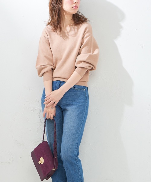 natural couture（ナチュラルクチュール）の「きれいめキーネックニット（ニット/セーター・レディース・ブラック/ベージュ/オフホワイト/イエロー/ラベンダー・FREE）」の2枚目の写真