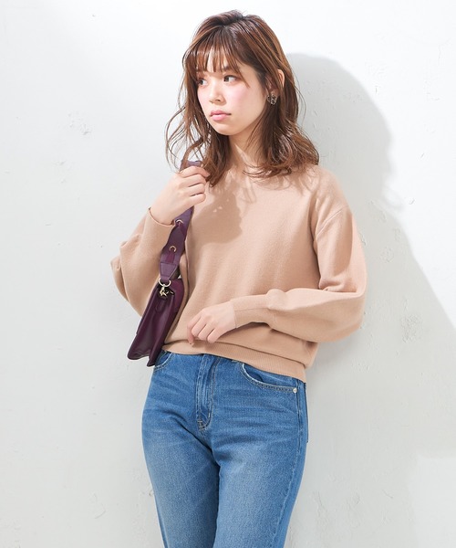 natural couture（ナチュラルクチュール）の「きれいめキーネックニット（ニット/セーター・レディース・ブラック/ベージュ/オフホワイト/イエロー/ラベンダー・FREE）」の19枚目の写真
