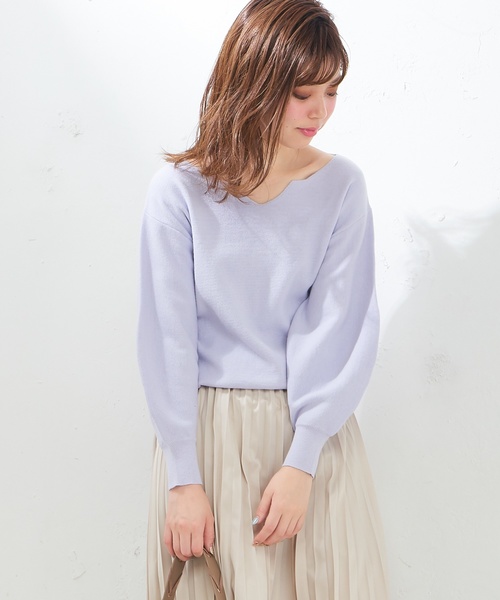 natural couture（ナチュラルクチュール）の「きれいめキーネックニット（ニット/セーター・レディース・ブラック/ベージュ/オフホワイト/イエロー/ラベンダー・FREE）」の13枚目の写真