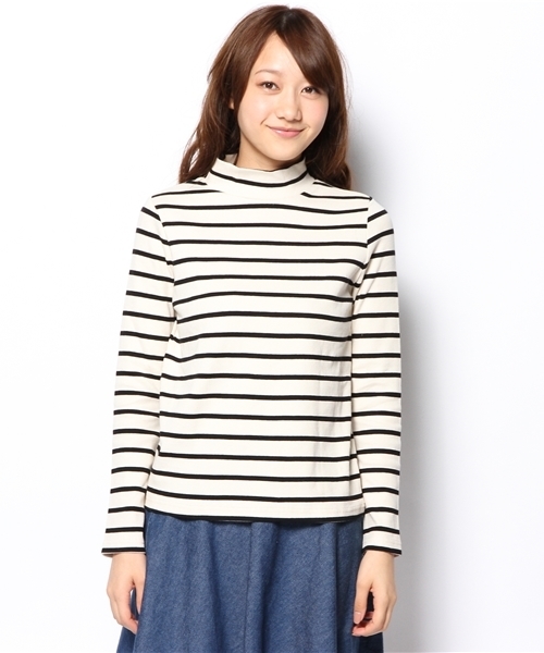 Chico（チコ）の「リブボーダーハイネックT（Tシャツ/カットソー・レディース・ホワイト/グリーン・FREE）」の3枚目の写真