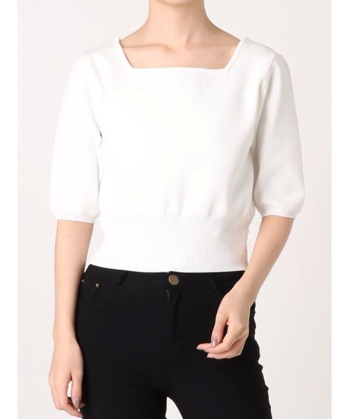 EMODA（エモダ）の「コンパクトＷフロントニット（ニット/セーター・レディース・ホワイト/ブラック/ライム/ブラウン・FREE）」の2枚目の写真