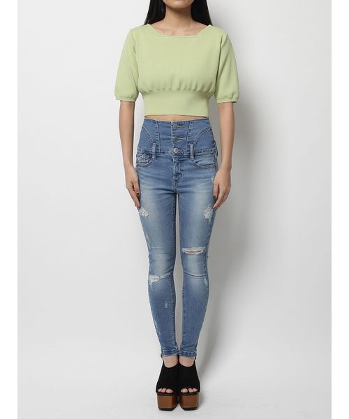 EMODA（エモダ）の「コンパクトＷフロントニット（ニット/セーター・レディース・ホワイト/ブラック/ライム/ブラウン・FREE）」の7枚目の写真