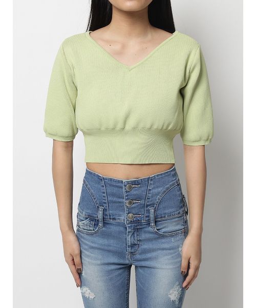 EMODA（エモダ）の「コンパクトＷフロントニット（ニット/セーター・レディース・ホワイト/ブラック/ライム/ブラウン・FREE）」の6枚目の写真