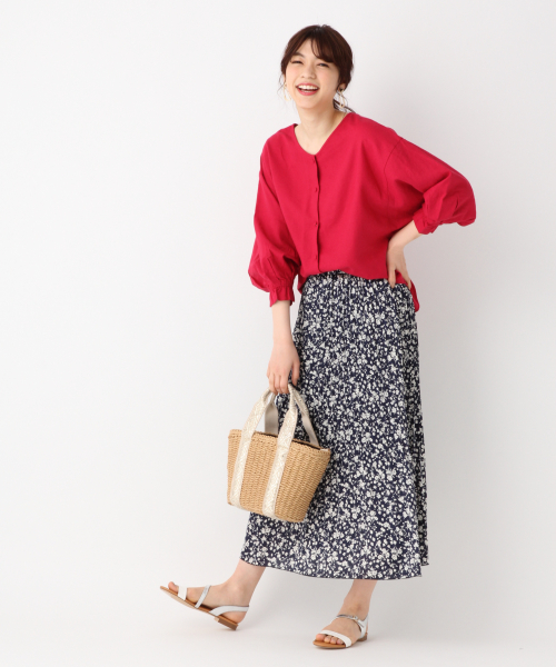 GLOBAL WORK（グローバルワーク）の「フラワーサテンプリーツスカート