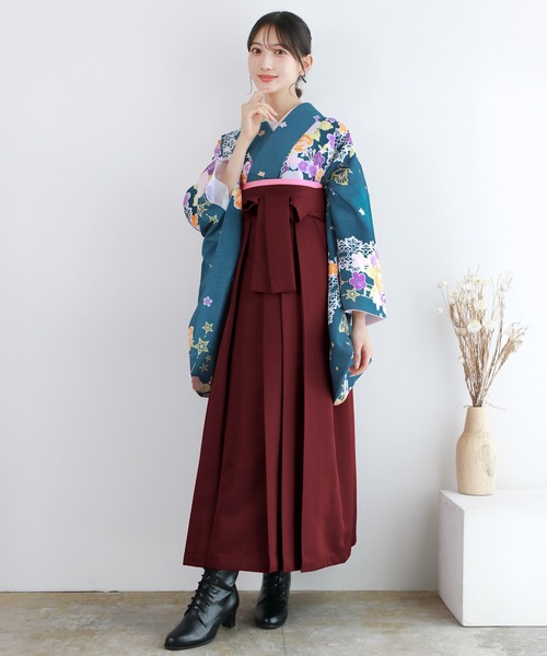 レディース 華やかAB 4点セット( 着物 + 袴 + 襦袢 + 袴下帯 )（着物 