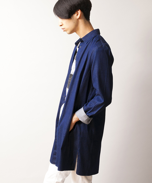 WEGO(ウィゴー)の「WEGO/コットンレーヨンデニムロングシャツ(シャツ/ブラウス・メンズ・ダークインディゴブルー/ライトインディゴブルー・MEDIUM/LARGE)」の14枚目の写真