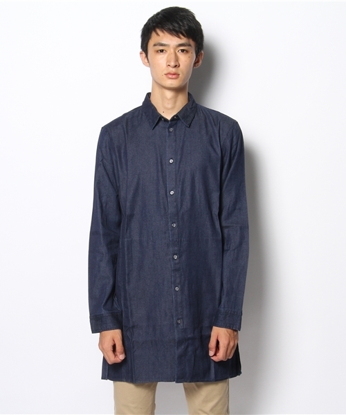 WEGO(ウィゴー)の「WEGO/コットンレーヨンデニムロングシャツ(シャツ/ブラウス・メンズ・ダークインディゴブルー/ライトインディゴブルー・MEDIUM/LARGE)」の3枚目の写真