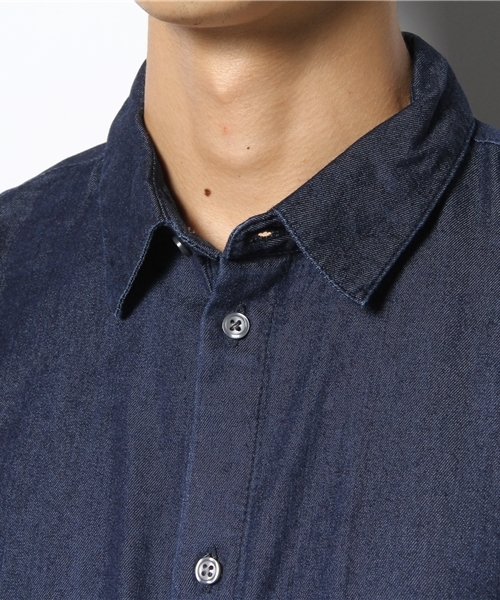 WEGO(ウィゴー)の「WEGO/コットンレーヨンデニムロングシャツ(シャツ/ブラウス・メンズ・ダークインディゴブルー/ライトインディゴブルー・MEDIUM/LARGE)」の9枚目の写真