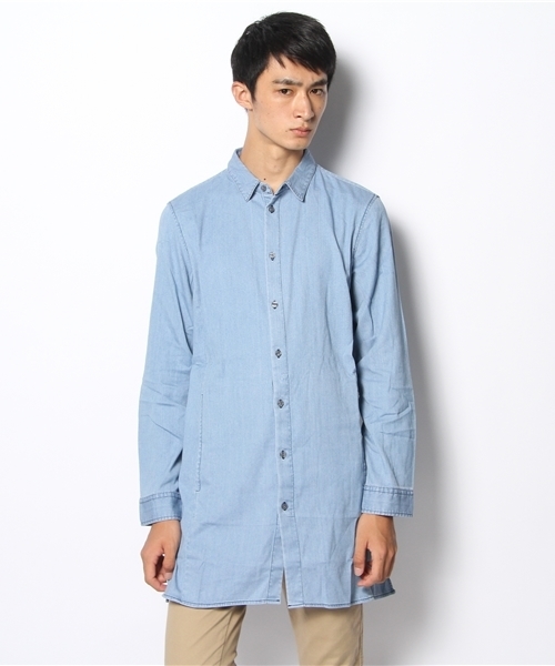 WEGO(ウィゴー)の「WEGO/コットンレーヨンデニムロングシャツ(シャツ/ブラウス・メンズ・ダークインディゴブルー/ライトインディゴブルー・MEDIUM/LARGE)」の7枚目の写真