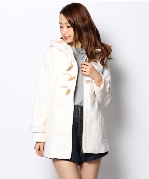 Heather（ヘザー）の「BIGフードダッフルコート 547128（ダッフルコート・レディース・ホワイト×ブラック/ベージュ系その他/アイボリー・SMALL/MEDIUM）」の2枚目の写真