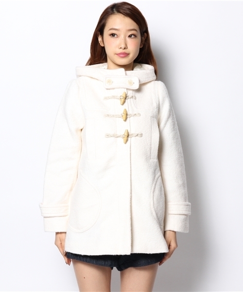 Heather（ヘザー）の「BIGフードダッフルコート 547128（ダッフルコート・レディース・ホワイト×ブラック/ベージュ系その他/アイボリー・SMALL/MEDIUM）」の4枚目の写真