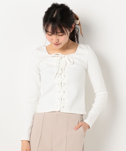 archives（アルシーヴ）の「RIB2WAYレースアッププルオーバー（Tシャツ/カットソー・レディース・ブルー/グリーン/オフホワイト/ブラック・MEDIUM）」の2枚目の写真