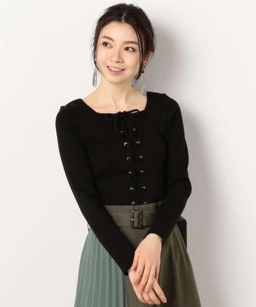 archives（アルシーヴ）の「RIB2WAYレースアッププルオーバー（Tシャツ/カットソー・レディース・ブルー/グリーン/オフホワイト/ブラック・MEDIUM）」の3枚目の写真