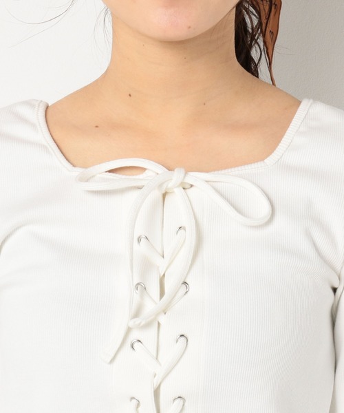 archives（アルシーヴ）の「RIB2WAYレースアッププルオーバー（Tシャツ/カットソー・レディース・ブルー/グリーン/オフホワイト/ブラック・MEDIUM）」の9枚目の写真