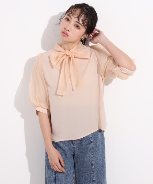one after another NICE CLAUP（ワンアフターアナザーナイスクラップ）の「【WEB限定】オーガンボウタイブラウス（シャツ/ブラウス・レディース・ブラック/アイボリー/ピンクベージュ・FREE）」の13枚目の写真