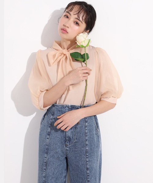 one after another NICE CLAUP（ワンアフターアナザーナイスクラップ）の「【WEB限定】オーガンボウタイブラウス（シャツ/ブラウス・レディース・ブラック/アイボリー/ピンクベージュ・FREE）」の11枚目の写真
