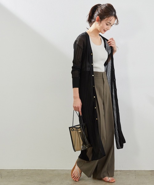 ROPE' PICNIC(ロペピクニック)の「ワイドリブシアーロングカーディガン(カーディガン/ボレロ・レディース・ブラック/ベージュ系その他/カーキ・38)」の5枚目の写真