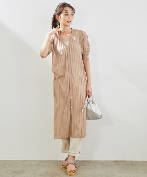 ROPE' PICNIC(ロペピクニック)の「ワイドリブシアーロングカーディガン(カーディガン/ボレロ・レディース・ブラック/ベージュ系その他/カーキ・38)」の4枚目の写真