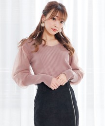 チュールスリーブリブニット