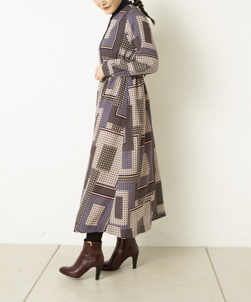 セール 日本製 前後2wayボウタイ付き総柄ワンピース ワンピース Ear Papillonner イアパピヨネ のファッション通販 Zozotown