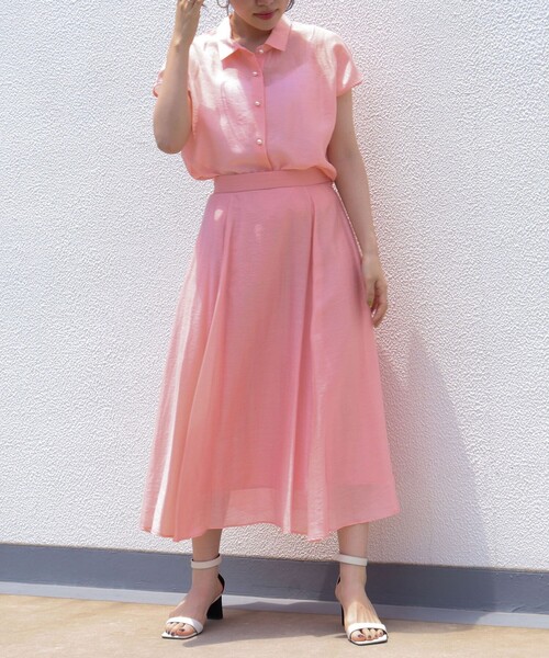 NOLLEY’S（ノーリーズ）の「【WEB限定カラーあり】シアースラブミディフレアスカート（スカート・レディース・サックスブルー/サーモンピンク/ネイビー/ミント/グリーン/インディゴブルー/ライトパープル/オリーブ・34/36/38）」の14枚目の写真