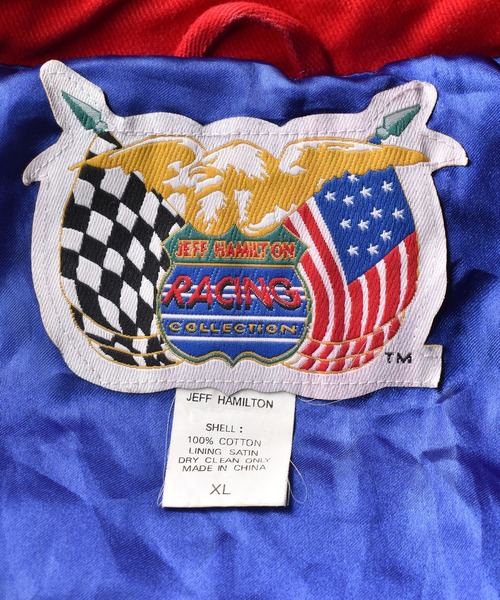 JEFF HAMILTON ジェフハミルトン コットン レーシングジャケット 黒×白×グレー (XL) 中古 古着 1円スタート 最落なし E1771 JEFF HAMILTON ⁄ JH DESIGN (ジェフハミルトン) 90s ×Disney ミッキー