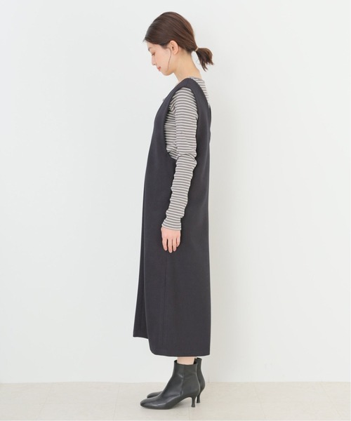 SLOBE IENA（スローブイエナ）の「Vネックワンピース【手洗い可能】◆（ジャンパースカート・レディース・チャコールグレー・36/38）」の5枚目の写真