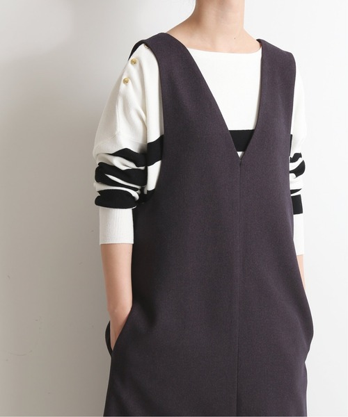 SLOBE IENA（スローブイエナ）の「Vネックワンピース【手洗い可能】◆（ジャンパースカート・レディース・チャコールグレー・36/38）」の19枚目の写真