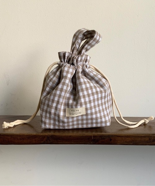 COMMON WARE（コモンウェアー）の「EC: RECIPE LUNCH SACK　保冷保温ランチ巾着袋（お弁当箱・レディース・ホワイト/ブルー/ブラック×ホワイト/ブラック/ピンク/ベージュ/グリーン/ライトベージュ/グレー/ライトグレー・FREE）」の6枚目の写真