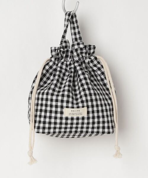 COMMON WARE（コモンウェアー）の「EC: RECIPE LUNCH SACK　保冷保温ランチ巾着袋（お弁当箱・レディース・ホワイト/ブルー/ブラック×ホワイト/ブラック/ピンク/ベージュ/グリーン/ライトベージュ/グレー/ライトグレー・FREE）」の20枚目の写真