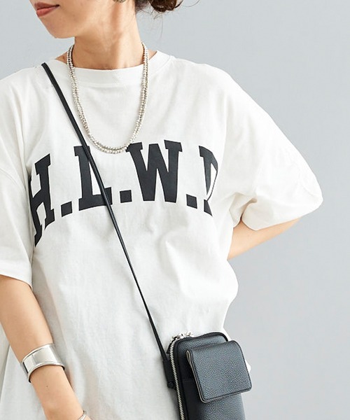 DouDou（ドゥドゥ）の「HLWD T（Tシャツ/カットソー・レディース・ホワイト/チャコールグレー/ピンク・FREE）」の2枚目の写真