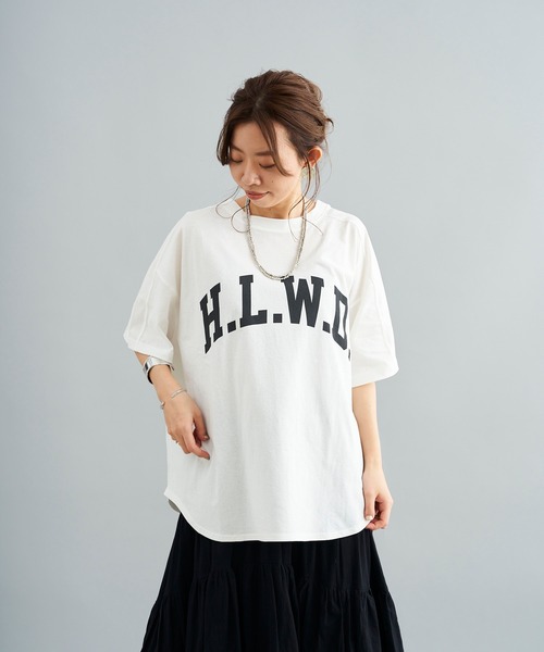 DouDou（ドゥドゥ）の「HLWD T（Tシャツ/カットソー・レディース・ホワイト/チャコールグレー/ピンク・FREE）」の8枚目の写真