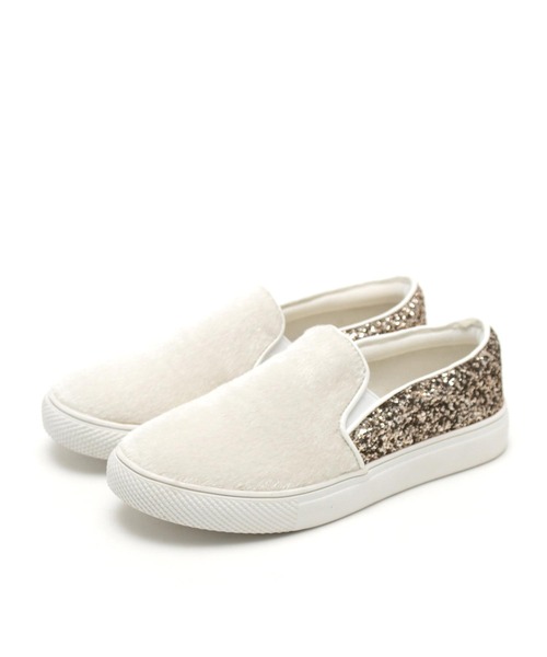 grandfleur（グランドフルール）の「ハラコ調素材のスリッポンスニーカー（スニーカー・レディース・ホワイト/ベージュ・M/LL/L/S）」の14枚目の写真