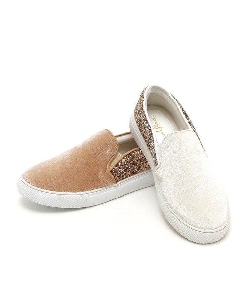 grandfleur（グランドフルール）の「ハラコ調素材のスリッポンスニーカー（スニーカー・レディース・ホワイト/ベージュ・M/LL/L/S）」の13枚目の写真