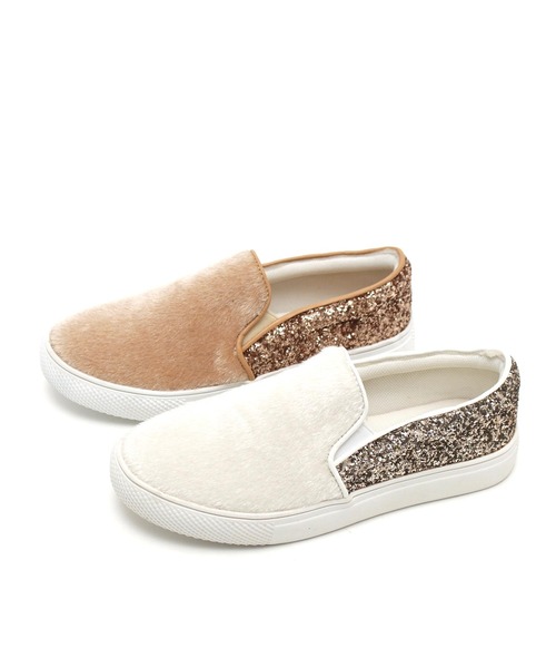 grandfleur（グランドフルール）の「ハラコ調素材のスリッポンスニーカー（スニーカー・レディース・ホワイト/ベージュ・M/LL/L/S）」の18枚目の写真