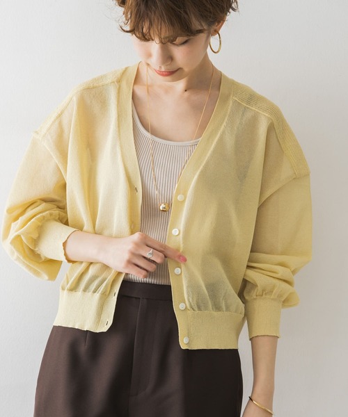 URBAN RESEARCH（アーバンリサーチ）の「シアーショート丈カーディガン（カーディガン/ボレロ・レディース・ブラウン/ブラック/イエロー・FREE）」の3枚目の写真