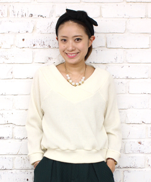 mystic（ミスティック）の「ワイドVネックリブプルオーバー（Tシャツ/カットソー・レディース・キャメル/チャコールグレー/オフホワイト/グレー・ﾌﾘ-）」の2枚目の写真