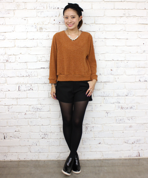 mystic（ミスティック）の「ワイドVネックリブプルオーバー（Tシャツ/カットソー・レディース・キャメル/チャコールグレー/オフホワイト/グレー・ﾌﾘ-）」の13枚目の写真