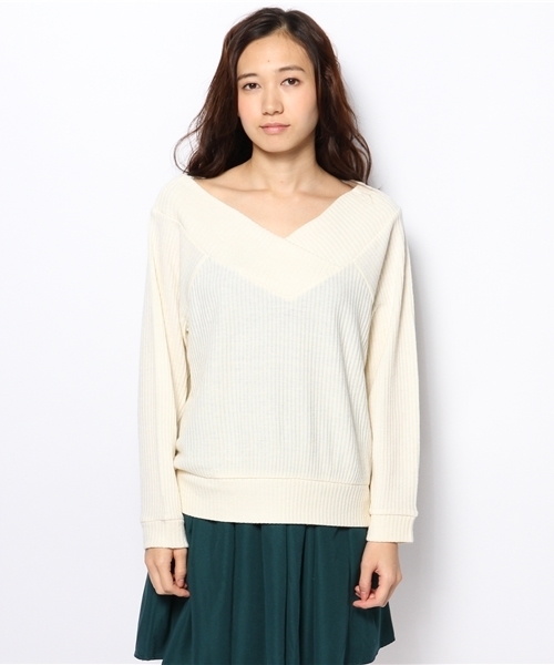 mystic（ミスティック）の「ワイドVネックリブプルオーバー（Tシャツ/カットソー・レディース・キャメル/チャコールグレー/オフホワイト/グレー・ﾌﾘ-）」の5枚目の写真