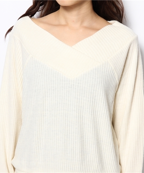 mystic（ミスティック）の「ワイドVネックリブプルオーバー（Tシャツ/カットソー・レディース・キャメル/チャコールグレー/オフホワイト/グレー・ﾌﾘ-）」の8枚目の写真