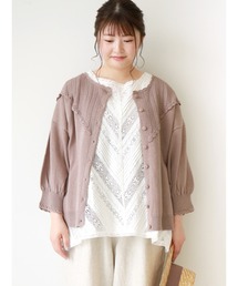 Samansa Mos2 | 部分かぎ針透かしカーディガン(カーディガン/ボレロ)