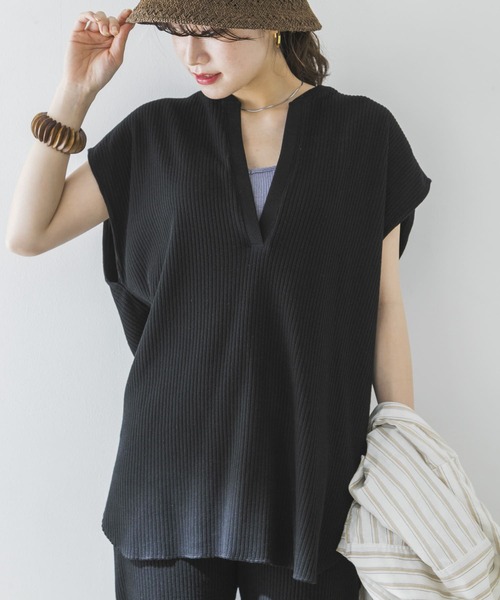 URBAN RESEARCH（アーバンリサーチ）の「針抜きリブノースリーブカットソー（Tシャツ/カットソー・レディース・ブラック/アイボリー・FREE）」の6枚目の写真